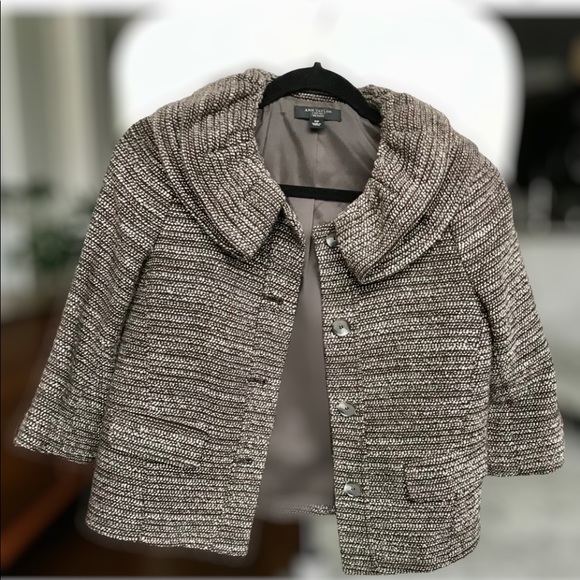 Ann Taylor Cropped Wool Tweed Brown Jacket Size 2P - Picture 4 of 11